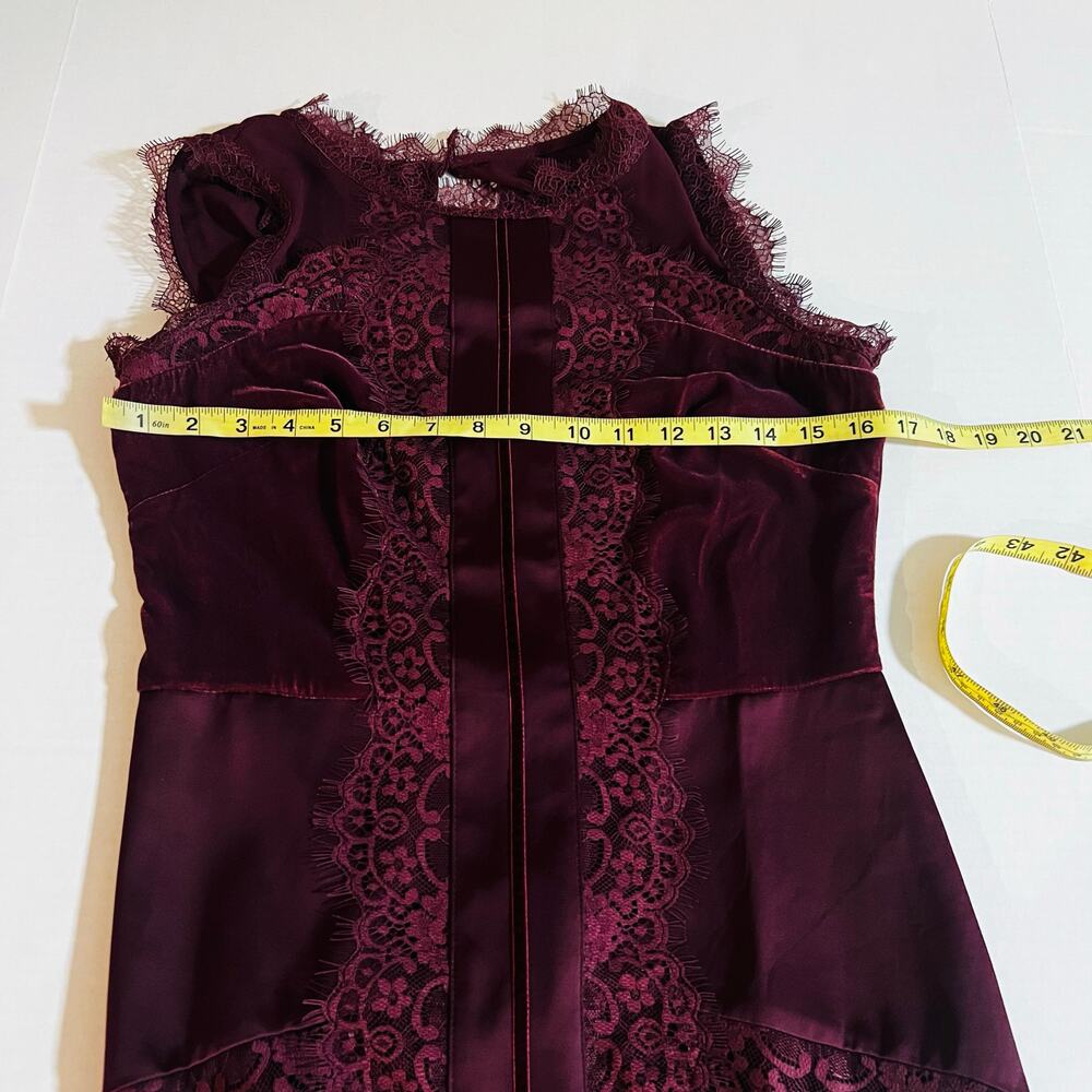 White House Black Market Velvet Lace Trim Sleeveless Dress Size 2 Burgundy - Picture 8 of 10